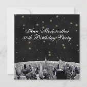 NYC Etched Skyline Zwart Goud Sterren Verjaardag Kaart (Voorkant)