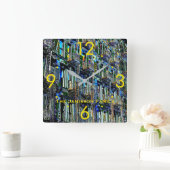 NYC Fire Ontsnapt Pop Kunst Modern Rond of Vierkan Vierkante Klok (Huis)