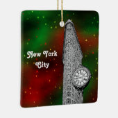 NYC Flatiron Building Red Grn Starry Xmas Keramisch Ornament (Rechts)