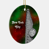 NYC Flatiron Building Red Grn Starry Xmas Keramisch Ornament (Rechts)