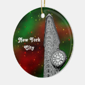 NYC Flatiron Building Red Grn Starry Xmas Keramisch Ornament (Links)