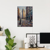NYC Flatiron Building Straatscène Met Tramspoor Poster (Thuiskantoor)