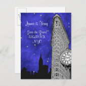 NYC Flatiron Skyline Silhouette Blu St Save Date Aankondigingskaart (Voorkant / Achterkant)