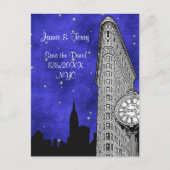 NYC Flatiron Skyline Silhouette Blu St Save Date Aankondigingskaart (Voorkant)