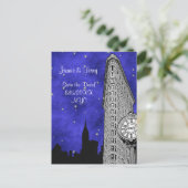 NYC Flatiron Skyline Silhouette Blu St Save Date Aankondigingskaart (Staand voorkant)