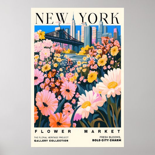 NYC Flower Market Art Print Urban Floral Cityscape (Voorkant)