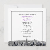 NYC geëtst Fisheye Skyline BW Paarse bruiloft SQ Kaart (Achterkant)