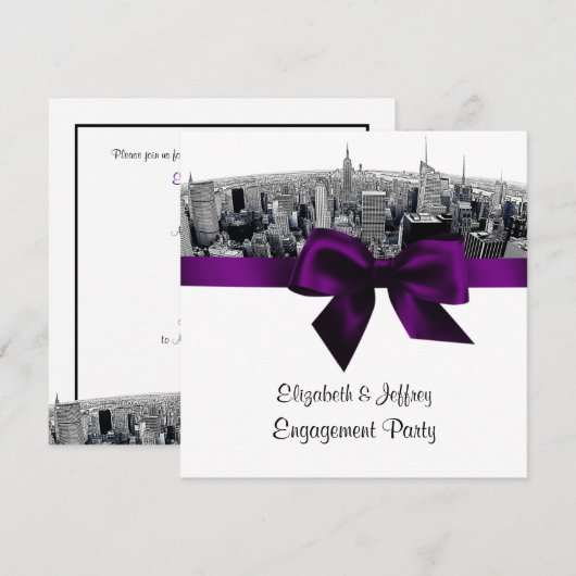NYC geëtst Fisheye Skyline BW Paarse Verloving SQ Kaart (Voorkant / Achterkant)