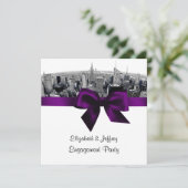 NYC geëtst Fisheye Skyline BW Paarse Verloving SQ Kaart (Staand voorkant)