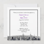 NYC geëtst Fisheye Skyline BW Paarse Verloving SQ Kaart (Achterkant)