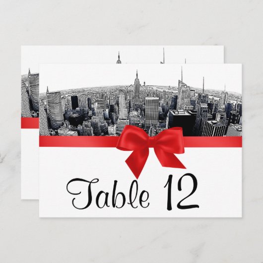 NYC geëtst Fisheye Skyline BW Rood Tafelnummer (Voorkant / Achterkant)