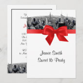 NYC geëtst Fisheye Skyline BW Rood Zoet 16 Kaart (Voorkant / Achterkant)