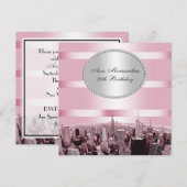 NYC geëtst skyline 2A roze zwart verjaardag Kaart (Voorkant / Achterkant)