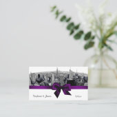 NYC geëtste Fisheye Skyline BW Paarse escort Kaart Plaatskaartje (Staand voorkant)