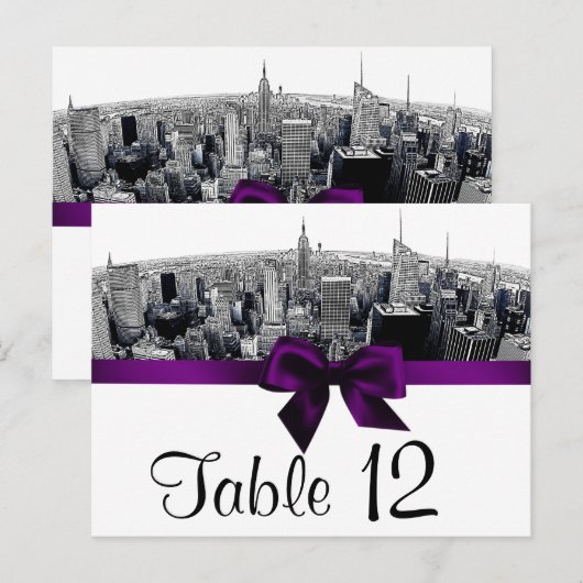 NYC geëtste Fisheye Skyline BW Paarse Tafelnummer (Voorkant / Achterkant)