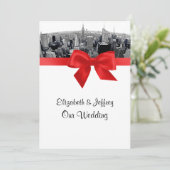 NYC geëtste Fisheye Skyline BW rode bruiloft Kaart (Staand voorkant)