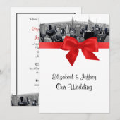 NYC geëtste Fisheye Skyline BW rode bruiloft Kaart (Voorkant / Achterkant)