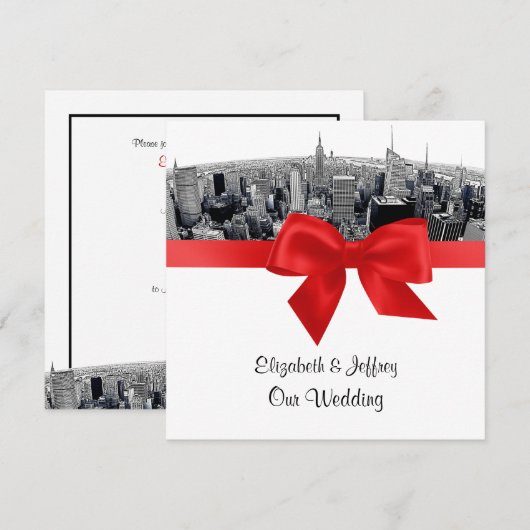 NYC geëtste Fisheye Skyline BW rode bruiloft SQ Kaart (Voorkant / Achterkant)