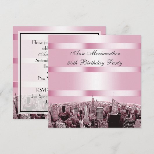 NYC geëtste skyline 2 roze zwarte verjaardag Kaart (Voorkant / Achterkant)