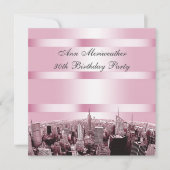 NYC geëtste skyline 2 roze zwarte verjaardag Kaart (Voorkant)