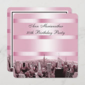 NYC geëtste skyline 2 roze zwarte verjaardag Kaart (Voorkant / Achterkant)