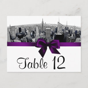 NYC Gegraveerde Fisheye Silhouet Zwart-Wit Paarse Briefkaart