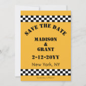 NYC gele Checker cabinestijl Save The Date (Voorkant)