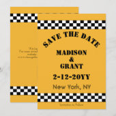 NYC gele Checker cabinestijl Save The Date (Voorkant / Achterkant)