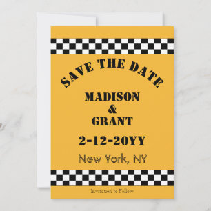 NYC gele Checker cabinestijl Save The Date