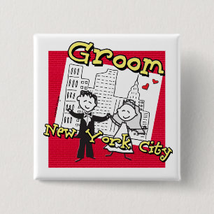 NYC Groom Vierkante Button 5,1 Cm