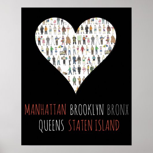 NYC Heart Brooklyn Bronx Queens Manhattan SI Art Poster (Voorkant)