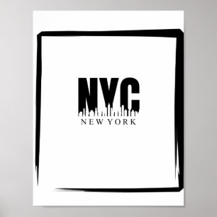 NYC in zwart-wit met Skyline en rand Poster
