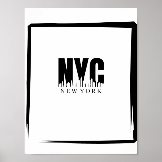 NYC in zwart-wit met Skyline en rand Poster (Voorkant)