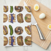 NYC Jewish Deli Food Pickle Blintz Bagel Knish Lox Theedoek (Quarter Fold)