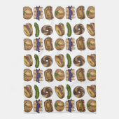 NYC Jewish Deli Food Pickle Blintz Bagel Knish Lox Theedoek (Verticaal)