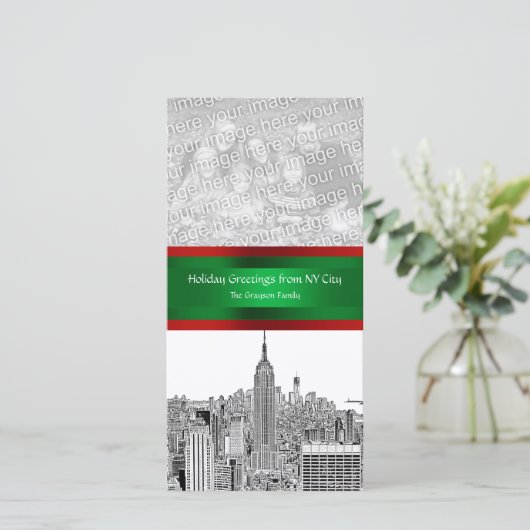 NYC Kerst geëtste ESB Silhouet, Uw Foto Feestdagenkaart (Staand voorkant)