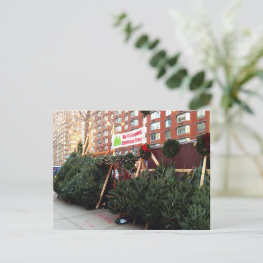 NYC-kerstboomstandaard boven West Side Manhattan Feestdagenkaart (Staand voorkant)