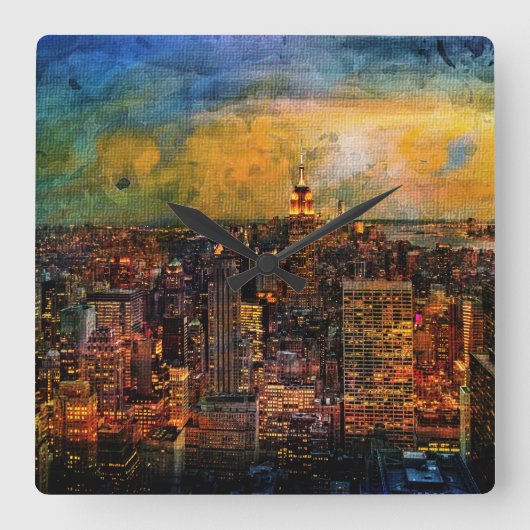 NYC-kleurendruk Vierkante Klok (Voorkant)