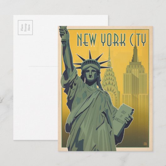 NYC - Lady Liberty - Geel Briefkaart (Voorkant / Achterkant)