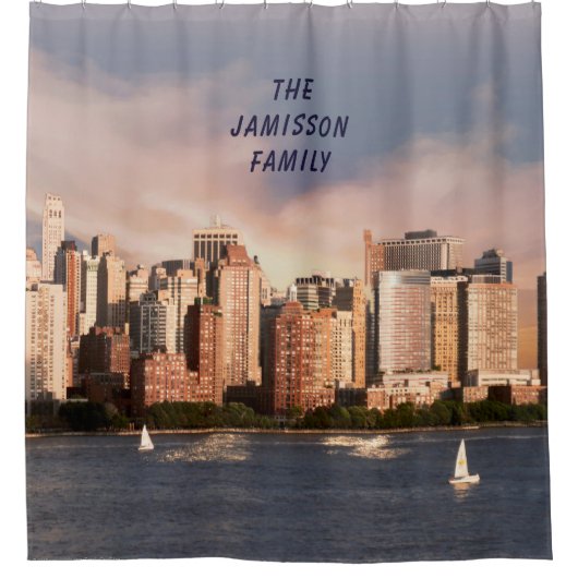 NYC Lager Manhattan Skyline met Gepersonaliseerde  Douchegordijn (Voorkant)
