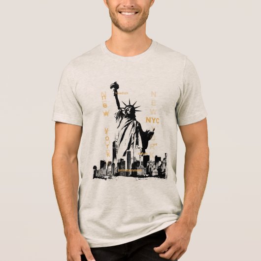 Nyc Liberty-standbeeld Manhattan Heren Hoge Kwalit Tri-Blend Shirt (Voorkant)