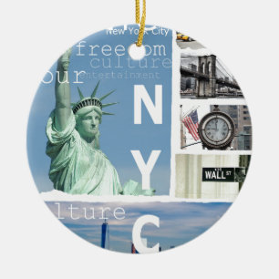 Nyc Liberty Statue Brooklyn Bridge New York City Keramisch Ornament