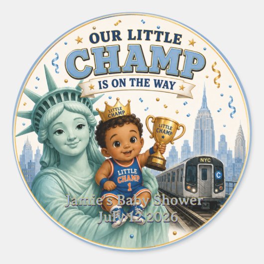 NYC LIL CHAMP BABY BOY SHOWER STICKER (Voorkant)