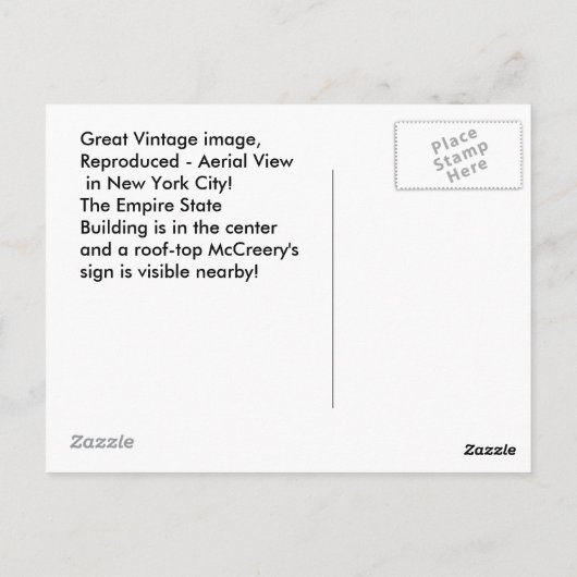  NYC ~ Luchtrijk Uitzicht St. Bldg/McCreey's Briefkaart (Achterkant)