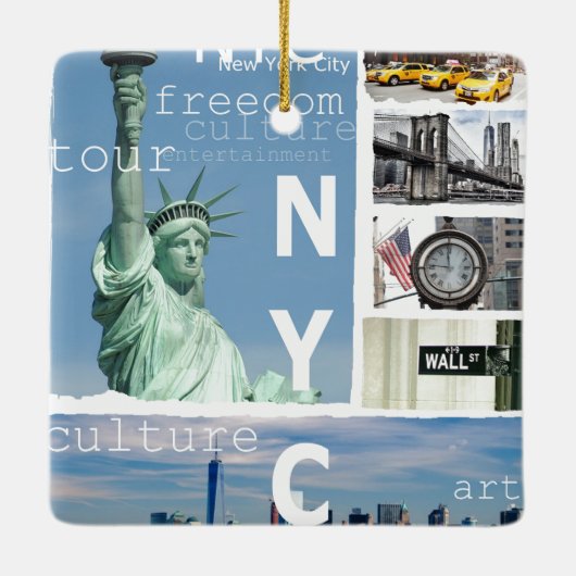 Nyc Manhattan Brooklyn Bridge Liberty Statue Keramisch Ornament (Achterkant)