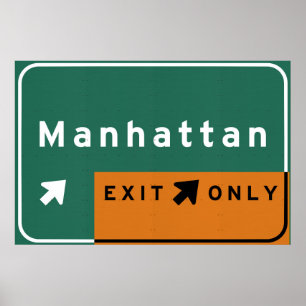 NYC Manhattan Exit Interstate Highway Road Poster