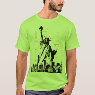 NYC Manhattan Vrijheidsbeeld Mannen limoengroen T-shirt