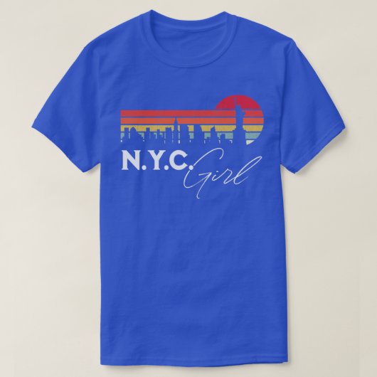 NYC Meisje Retro Sunset City Skyline Souvenir T-shirt (Design voorkant)