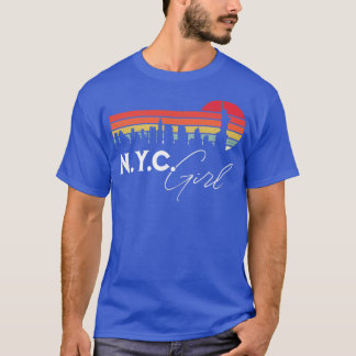 NYC Meisje Retro Sunset City Skyline Souvenir T-shirt