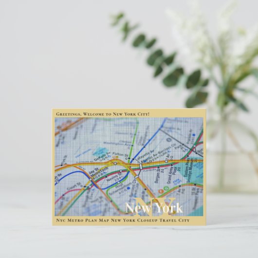 Nyc Metro Plan Map New York Closeup Travel City Briefkaart (Staand voorkant)